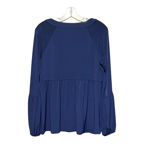 Michael Kors Chain Detail Babydoll Top Navy Long Bishop Sleeve Peplum Blouse - Picture 2 of 3